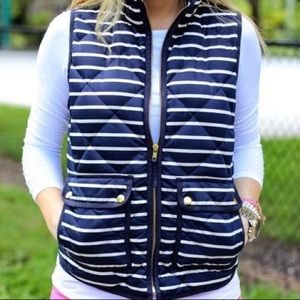 J Crew down puffer vest - navy striped